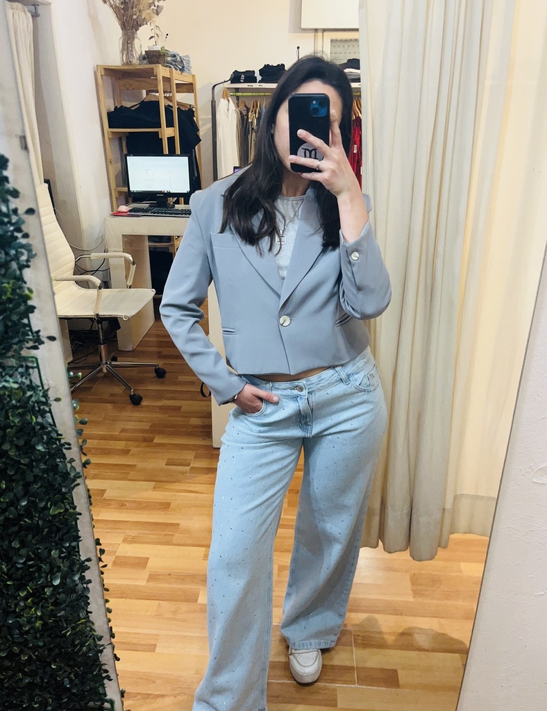 Jean wide celeste Strass