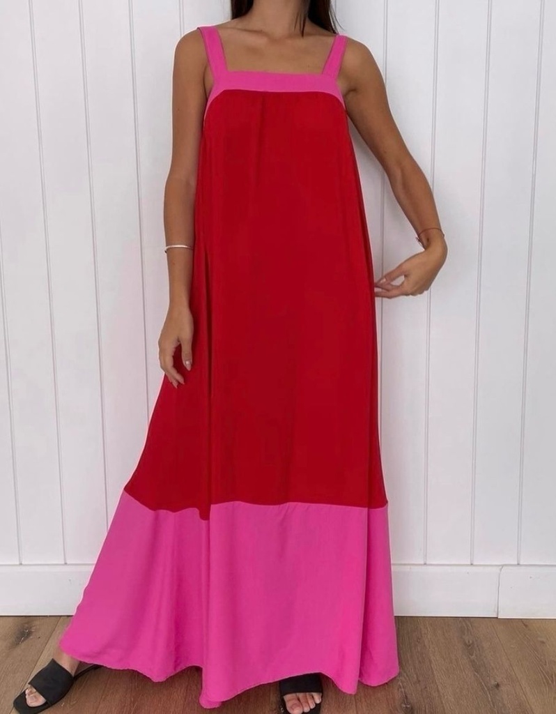 Vestido largo Taylor Rojo & Fucsia